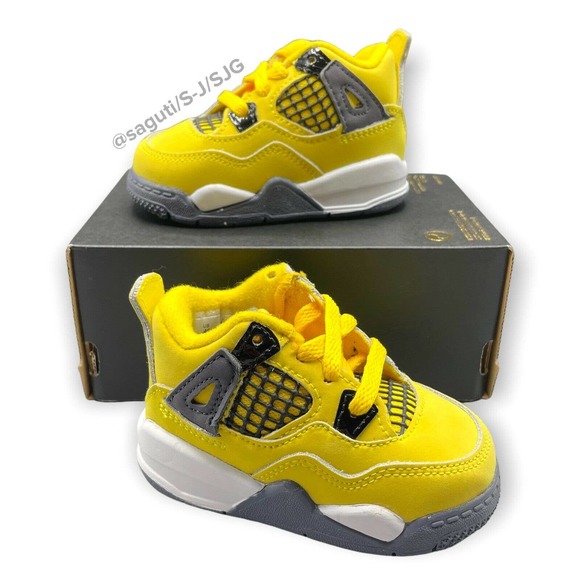Nike Air Jordan 4 Retro (TD) 'Lightning' Tour Size 4c Yellow/Grey New BQ7670-700 - Picture 1 of 8